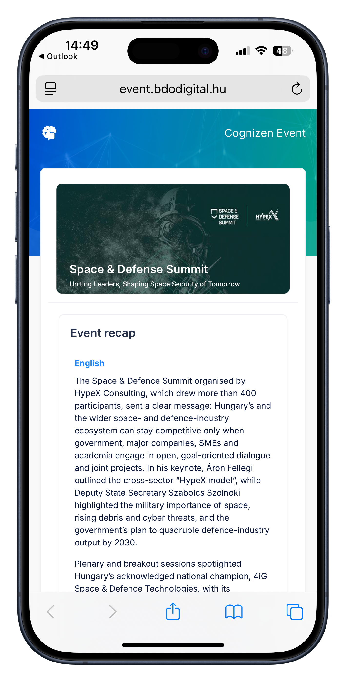 Space & Defense Summit - Cognizen Event summary